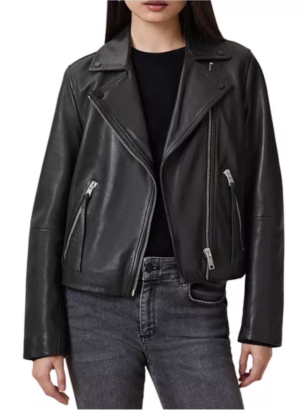 ALLSAINTS black leather Dalby slim jacket size us 4 uk 8